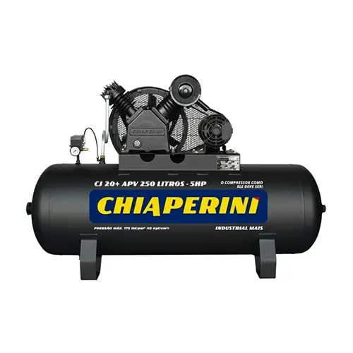 Compresor de pistón Chiaperini 20+APV de 5 HP y tanque de 250 litros de alta presión 12 BAR con transmisión por faja