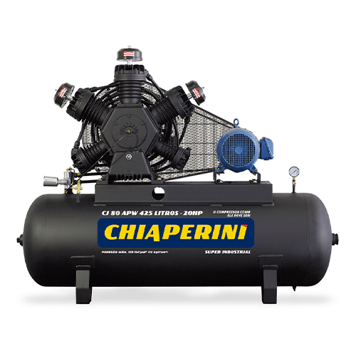 Compresor Chiaperini 80APW de 20 HP y tanque de 425 litros de alta presión 12 BAR con cabezal en W de 4 cilindros