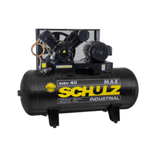 Compresor Schulz MSV 40 MAX de 10 HP y tanque de 350 litros horizontal con transmisión por faja.
