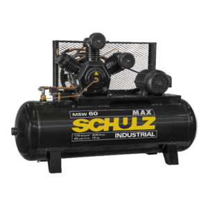 Compresor Schulz MSW 60 MAX de 15 HP y tanque de 425 litros horizontal con transmisión por faja.