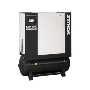 Compresor de tornillo 40 HP Schulz modelo SRP 4040 TS con secador de aire tanque y prefiltro industrial.