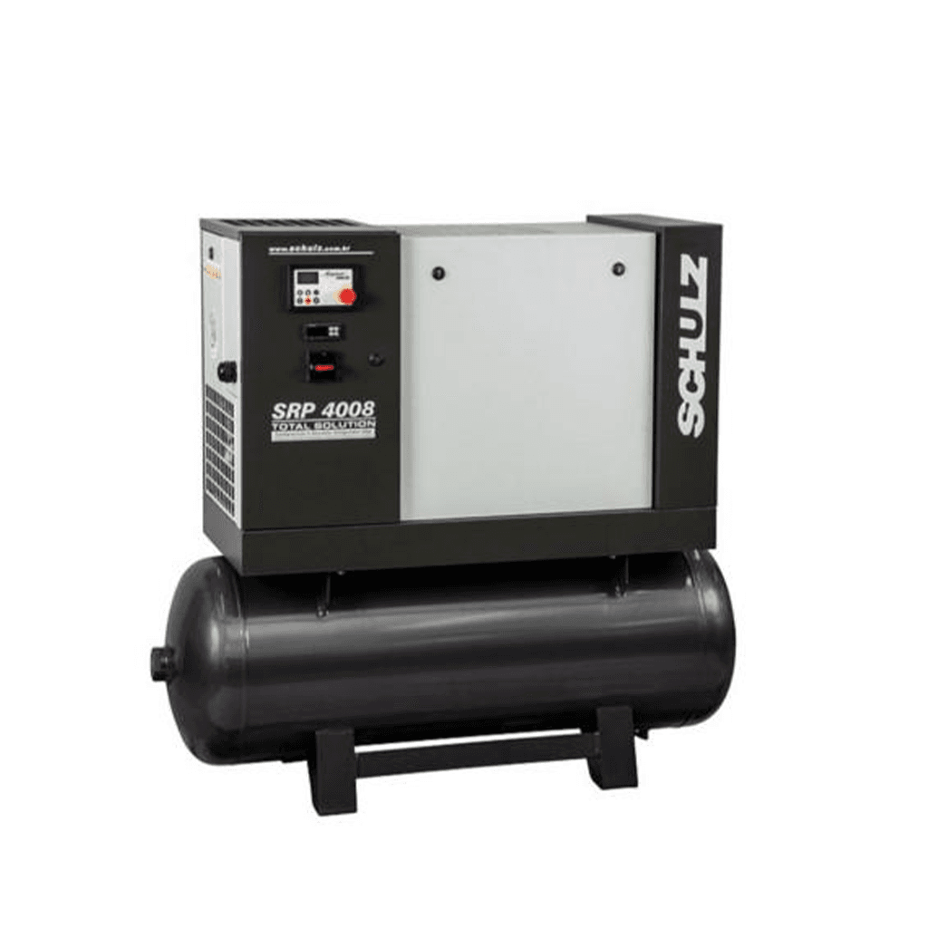 Compresor de tornillo 7.5 HP Schulz modelo SRP 4008 TS con secador de aire tanque y prefiltro industrial