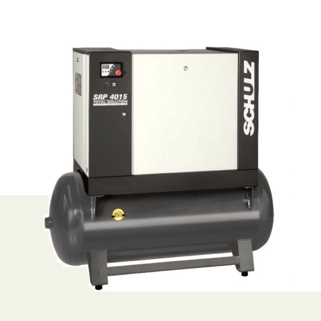 Compresor de tornillo 15 HP Schulz modelo SRP 4015 TS con secador de aire tanque y prefiltro industrial