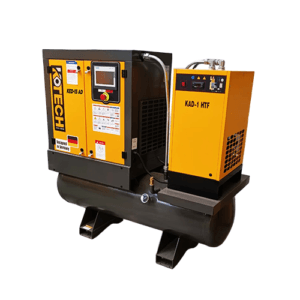Compresor Kotech 20 HP de tornillo rotativo integrado modelo KED 15 AD con secador de aire tanque y prefiltro industrial.